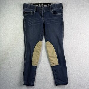 Goode Rider Riding Jeans Womens 32R Blue Denim Knee Patch Equestrian Breeches